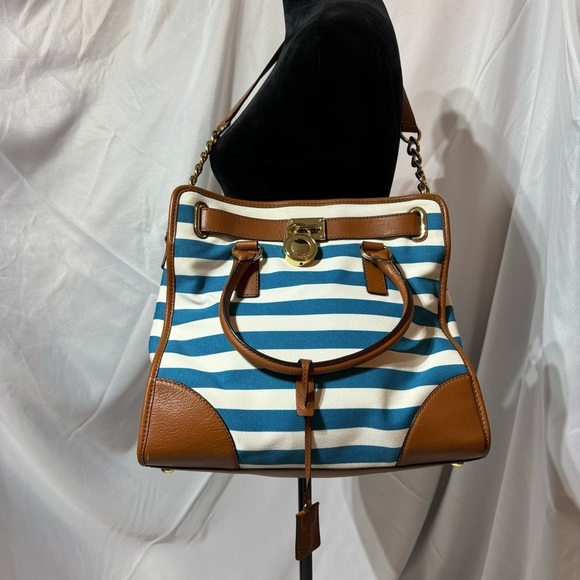 🔥SALE! Michael Kors Hamilton Canvas Striped Large North South Tote - Picture 2 of 15
